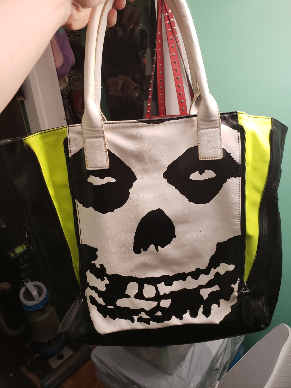 Iron Fist White Misfits Black & Neon Yellow Skull Tote Shoulder Bag